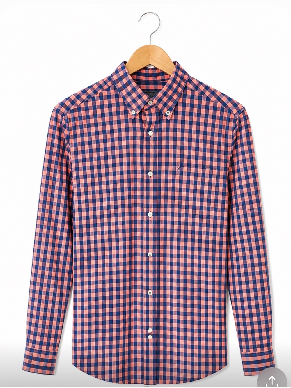 SOUTHERN TIDE Men’s Shirt Button Down Plaid Classic Fit Orange Navy Small